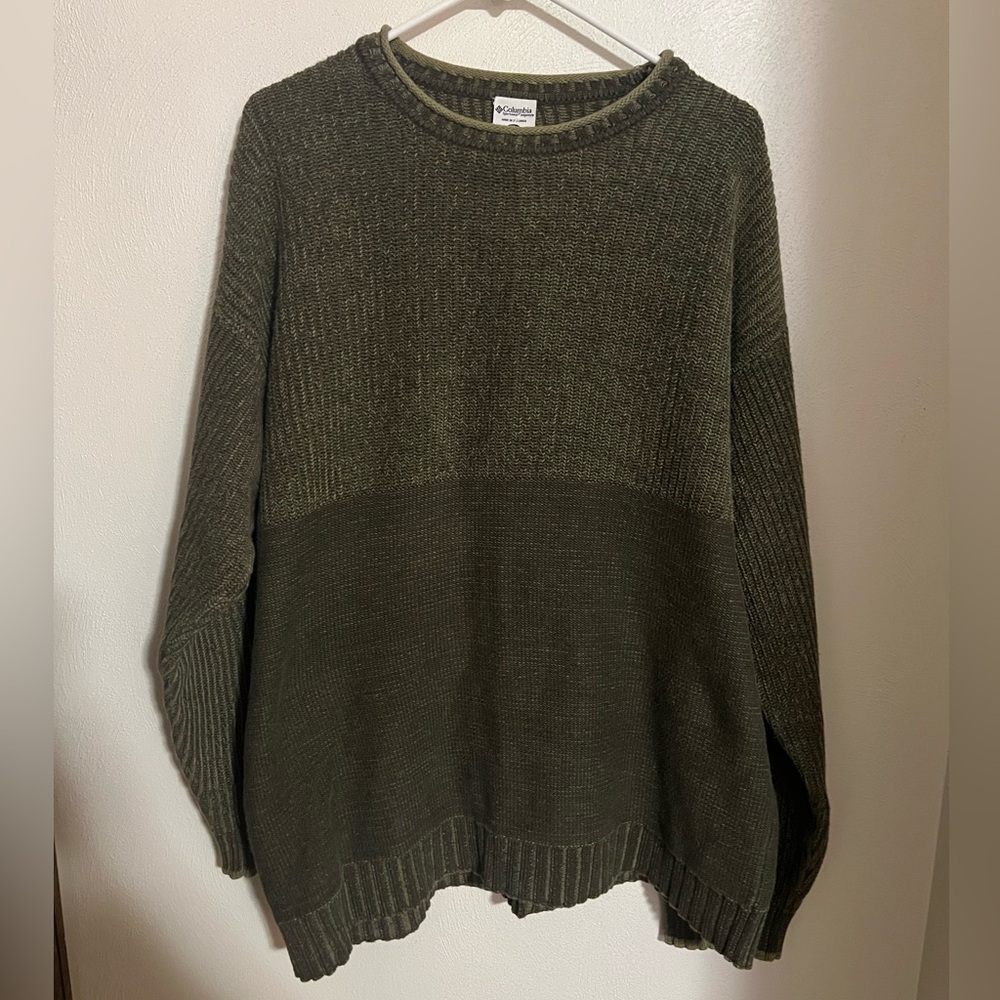 COLUMBIA Classic Vintage Colorblock Knit Casual Sweater Green Men's Size XL GUC